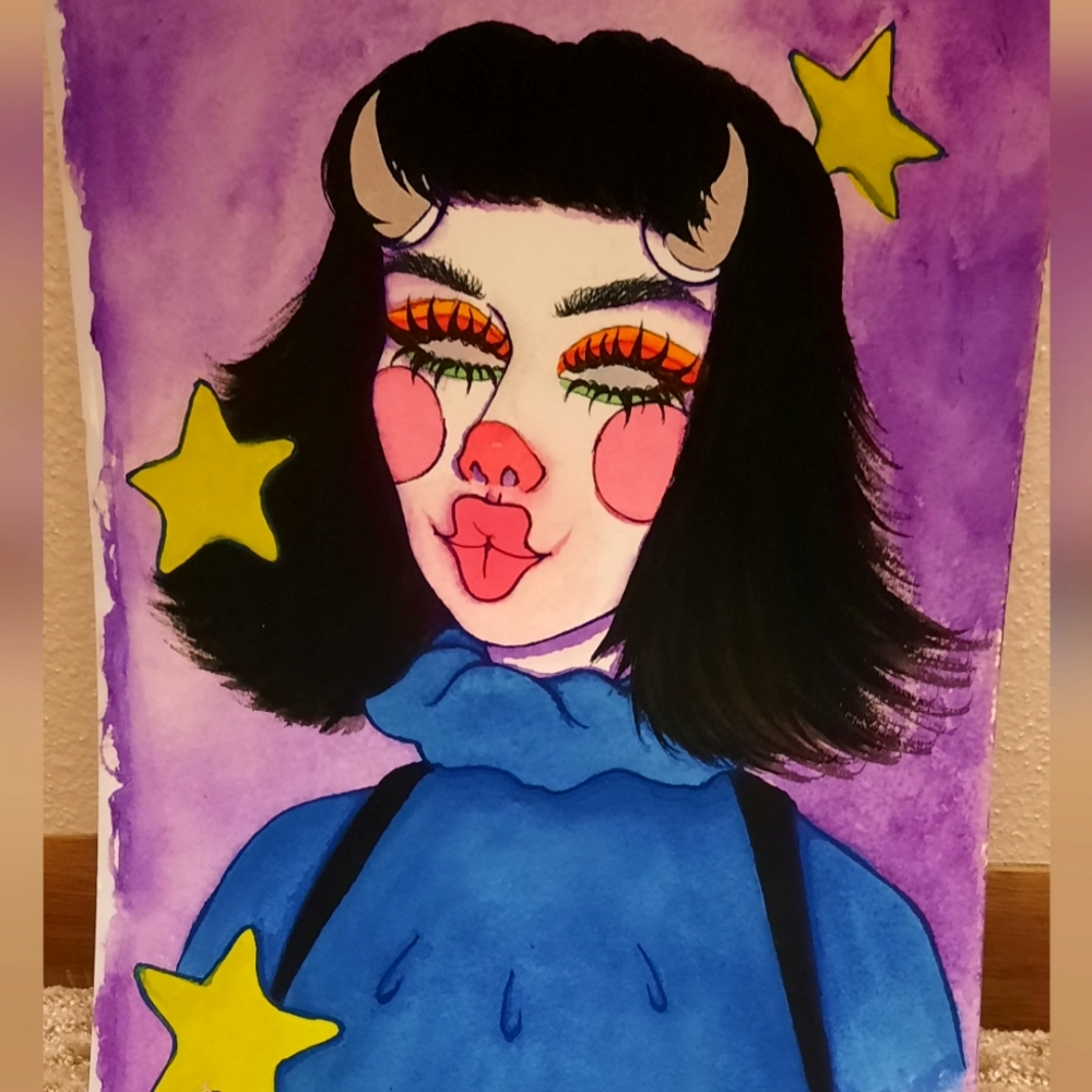 Original Circus Demon Clown Bimbo Babe Watercolor Painting